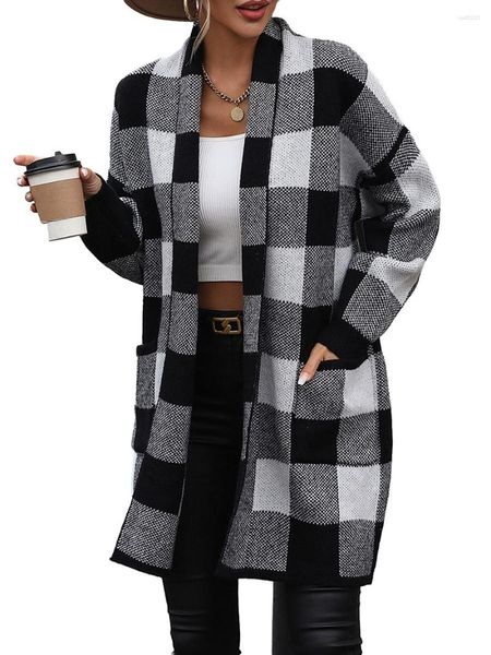 Pulls pour femmes Femmes S Plaid Cardigan surdimensionné Manteau avec devant ouvert et manches longues pour l'automne élégant en 2023