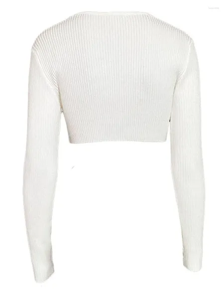 Pulls pour femmes Femmes S Côtelé Knit Crop Tops à manches longues Couleur unie Cross Wrap Slim Fit T-shirts