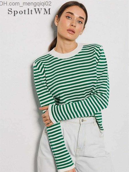 Ponts pour femmes Contrassement de cou rond Stripe Sweater Fashion Long Manche Long Classic Dessin 2023 AUTUME FEMMES COFFORM COFFORME CASFORM Z230811
