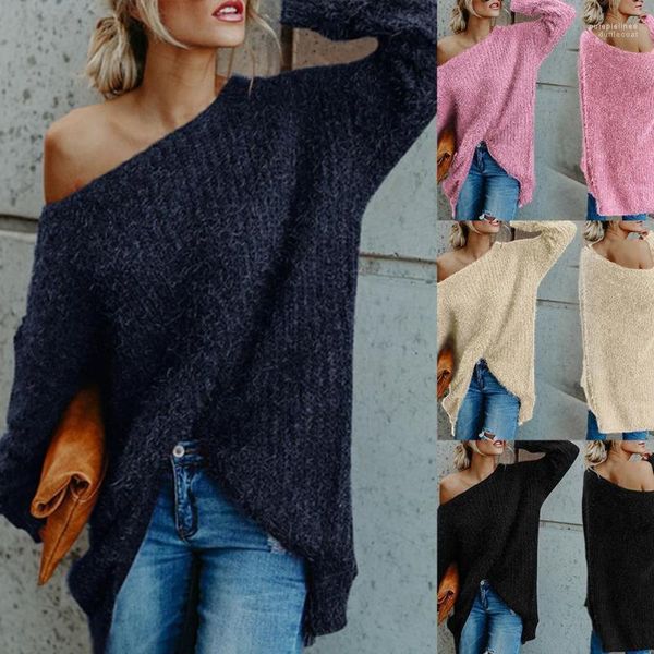 Suéteres de mujer Sexy fuera del hombro Gebreide Trui Vrouwen Solid Losse Flare Mouw Truien Vrouwelijke Nertsen Kasjmier Poncho Pull