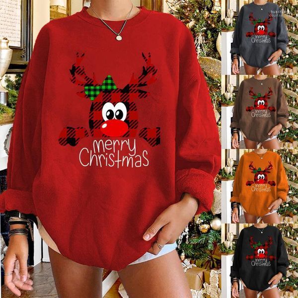 Pulls pour femmes Pull Femme Femmes Noël Impression Elk Deer Sweat-shirt à manches longues Dames Jumper Casual Lâche Hiver Automne