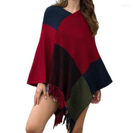 Femmes chandails femmes Urifens automne et hiver 2022 Cape gland Vintage Plaid ample Poncho femme décontracté surdimensionné pull manteau