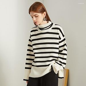 Pulls pour femmes Femmes Blanc et Noir Classic Stripes Chaud Laine Col Roulé À Manches Longues Pull 2023 Automne Hiver Pull Femme