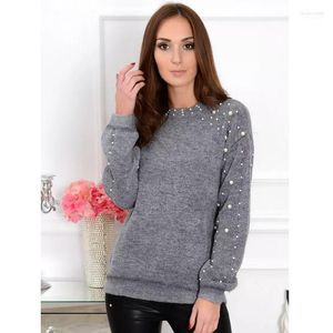 Pulls pour femmes Femmes Femmes Perles Tricoté Surdimensionné Pull Lâche Jumper Dames Gris Hiver Chaud Long Pull Tops Femme 2022