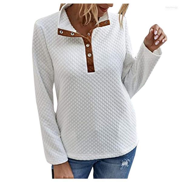 Suéteres de mujer Mujer Chica Manga larga Botones de cuello alto Color sólido Casual Jumper Pullover Top Sweat Plaid Fashion Diamond