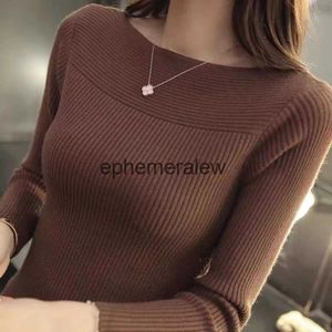 Suéteres para mujer Mujeres Slash Ne Suéter acanalado Slim Jumper Traf Knit Manga larga Casual Jersey Oice para 2023 Otoño Winterephemeralew