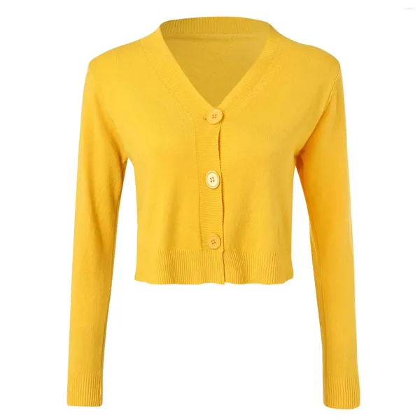 Pulls pour femmes Femmes Bouton Solide Cardigan Cardigan Simple Col V Manches longues Tops Manteaux Bolero Câble Pulls doux