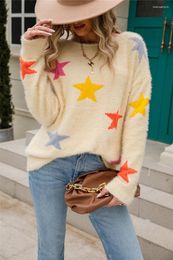 Suéteres de mujer, ropa Y2K con estampado de estrellas para mujer, suéter colorido de oficina Harajuku a la moda para mujer, jerséis de punto holgados informales con cuello redondo S052