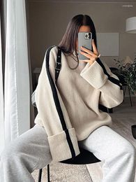 Pulls pour femmes Femmes Stripe Pull tricoté 2023 Automne Hiver Manches longues Casual Lâche Pull épais Femme Tops Mode Turtleneck