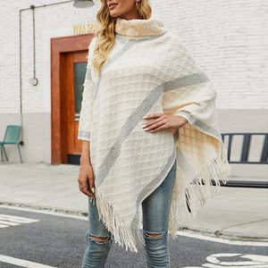 Vrouwen Truien Vrouwen Streep Coltrui Gebreide Poncho Batwing Kwasten Sjaal Cape Faux Kasjmier Trui Mantel Hoge Kraag Winter