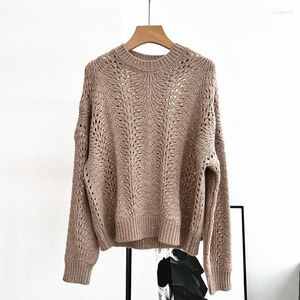 Suéteres de mujer Suéter de mujer 2023 Otoño / Invierno Ahueca hacia fuera Lentejuelas Cuello redondo Manga raglán Jersey de punto