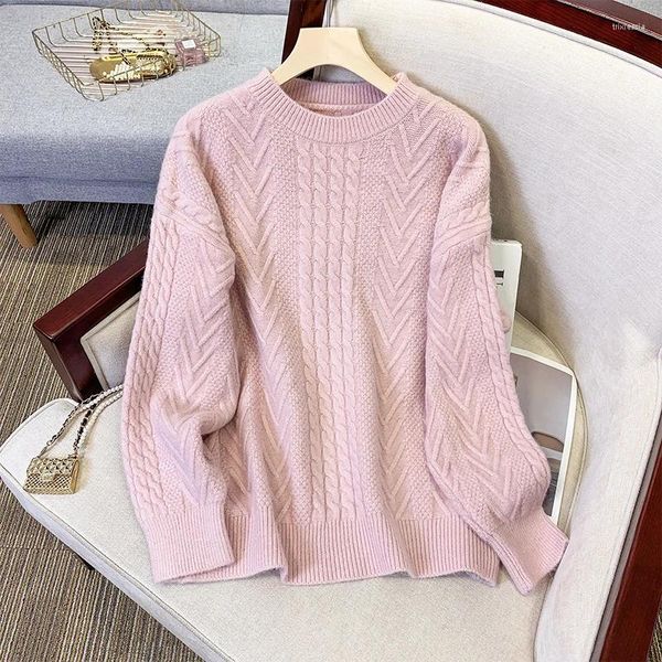 Suéteres para mujer Suéter de mujer 2023 Otoño Invierno en cuello redondo Manga completa Twist Cable Punto Jerseys Lady Jumpers Mujer Prendas de punto sueltas