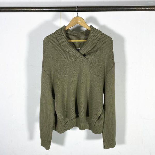 Suéteres de mujer Suéter de mujer 2023 Otoño e invierno Mud Grey Green Fruit Collar Knit manga larga con cuello en V Pullover