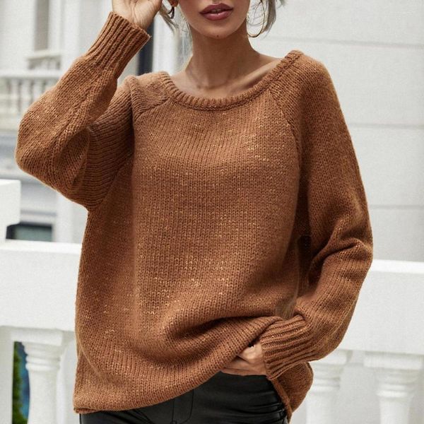 Suéteres de mujer suéter de manga larga con hombros descubiertos pulóver cuello redondo Color sólido señora Jumper prendas de vestir exteriores Otoño Invierno