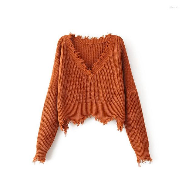 Frauen Pullover Frauen Quaste Pullover Herbst Winter Solide Orange Weiß Schwarz Kurzen Pullover V-ausschnitt Sexy Gestrickte Pullover Basis Tops