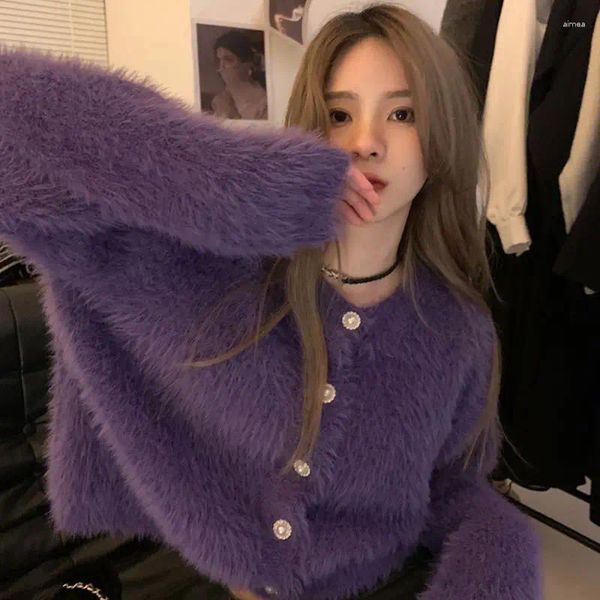 Pulls pour femmes Femmes Épaissir Cachemire Mink Pull Cardigans Automne Hiver Mohair Tricoté Veste À Manches Longues Tricots Manteau Court Chaud H369