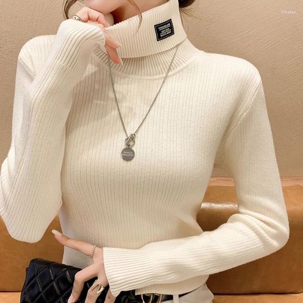 Suéteres para mujer Mujeres Espesar Cuello alto Cálido Cashmere Suéter Manga larga Punto Sólido Jerseys térmicos Casual para 2024 Otoño Invierno