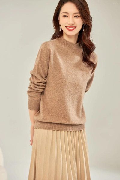 Suéteres femininos femininos ture cabra caxemira magra tops ladies casual mock sweater feminino manga longa malha pullovers