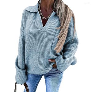 Dames truien vrouwen turn down kraag elegante trui mode veer herfst herfst lange mouw gebreide brede losse oversized vrouwelijke pullover