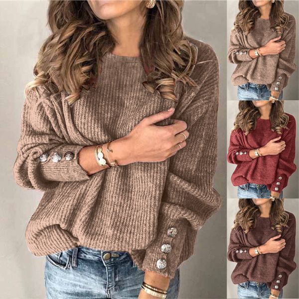 Pulls pour femmes Femmes Col Roulé Automne Hiver Élégant Solide Col Haut Tricoté Bouton Pull À Manches Longues Lâche Tricots Pulls 230922