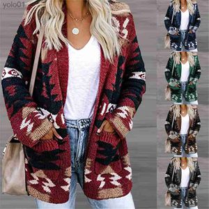 Chandails pour femmes Femmes Vintage Boho Aztèque Cardigan Long Sle Tricoté Noël Halloween Cardigan Ouvert Avant Lâche Slouchy SweatersL231107