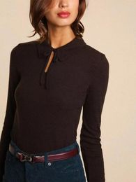 Chandails pour femmes Femmes Chaud Tricot Pull Turn-Down Collier À Lacets Solide Couleur À Manches Longues Dame Casual Slim Tricoté Pull 2024 Automne