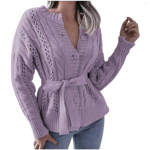 Pulls pour femmes femmes automne et hiver col en v à manches longues bouton vers le bas Cardigan décontracté tricot côtelé pull tunique