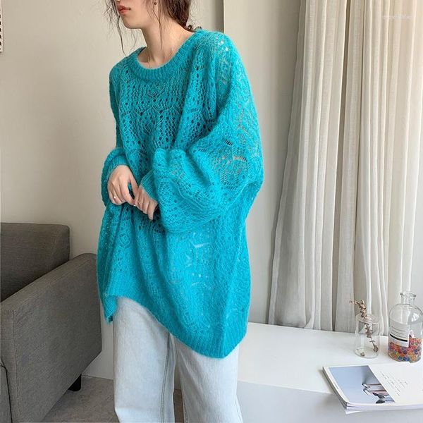 Chandails pour femmes Femmes Automne Style Coréen Lâche Creux Solide Pull Pull Vêtements d'extérieur Concis O-Cou À Manches Longues Femme