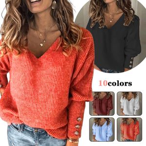 Pulls aux femmes Vêtements d'automne des femmes à la mode femme mignon bouton couche coude couleur couleur douce enveloppe asymétrique en tricot en tricot 230111