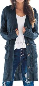 Dames truien dames herfst winter dikke dikke open knooptruien met zakken mode -breierwear
