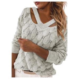 Chandails pour femmes pull en tricot pour femmes Sexy épaules dénudées couleur unie ample manches longues col en V dos nu tunique femmes