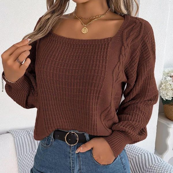 Pulls pour femmes Femmes Tricot Col Carré À Manches Longues Casual Pull Pull Pull Top Ecu