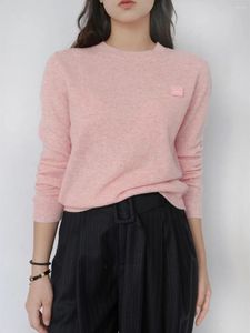 Suéteres de lana de manga larga para mujer, suéter de 4 colores con decoración de parches para mujer, jersey de punto suave con cuello redondo, Otoño e Invierno