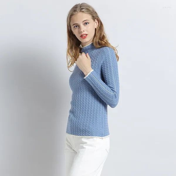 Suéteres de mujer, suéter de lana, jersey de invierno de Cachemira para mujer, jerseys de punto de medio cuello alto para mujer, jersey para mujer LWL1197