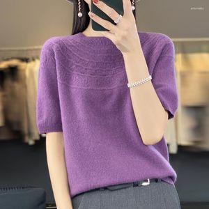 Suéteres de mujer Suéter de lana Mujeres Camiseta Tops Primavera O-cuello Manga corta Hollow Out Mujer Jersey Punto Moda suelta Otoño Ropa básica