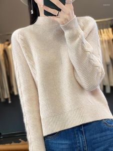 Pulls pour femmes Pull en laine Femmes Demi-col haut à manches longues Tops Tricot Coréen Mode Lâche Pull surdimensionné Mujer Crochet Jumper