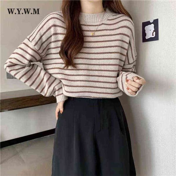 Pulls pour femmes WYWM Français Vintage Stripe Pull tricoté Femmes Élégant Minimaliste Allmatch Pull Femme Tendance Streetwear Jumpers J220915