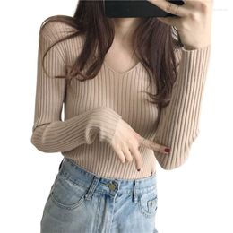 Damestruien Wywmy Spring Herfst Women#39; s gebreide slanke V-hals oversized zachte lange mouw gebreide jumper stretch strakke brei