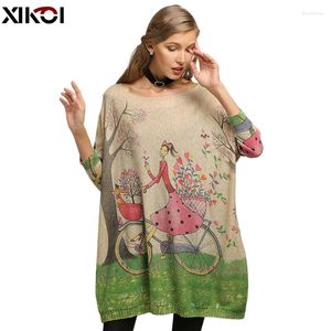 XIKOI Pull surdimensionné d'hiver pour femmes Tricoté Pull Robe Sourire Chanceux Fille Imprimer Pull Femme Belle Casual Lâche