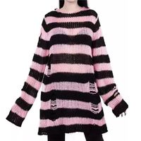 Pulls pour femmes Xingqing Stripe imprimé Pull tricoté surdimensionné Pull à manches longues surdimensionnées Femmes Winter Lâche Streetwear Suter Mujer