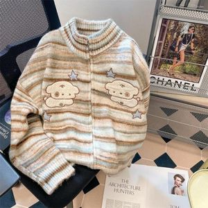 Pulls pour femmes Y2K Esthétique Japonais Cardigan Cardigan Kawaii Chien Broderie Harajuku Femme Rayé Preppy Automne Zipper Y Femmes