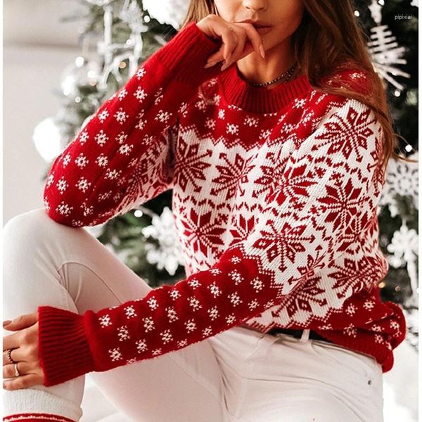 Pulls pour femmes Y2K Vêtements Pull de Noël pour femmes Hiver Chaud Épaissir Manches longues Col roulé Pull en tricot doux Pull en vrac Top Noël