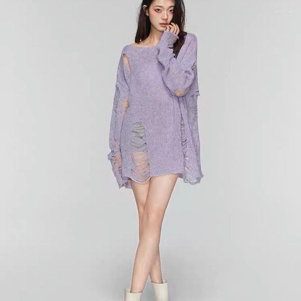 Suéteres para mujer Y2k Suéter Harajuku Casual Hollow Out Hole Jerseys de punto Sudadera Coreana Dulce Sexy Tops Estética Ropa Otoño