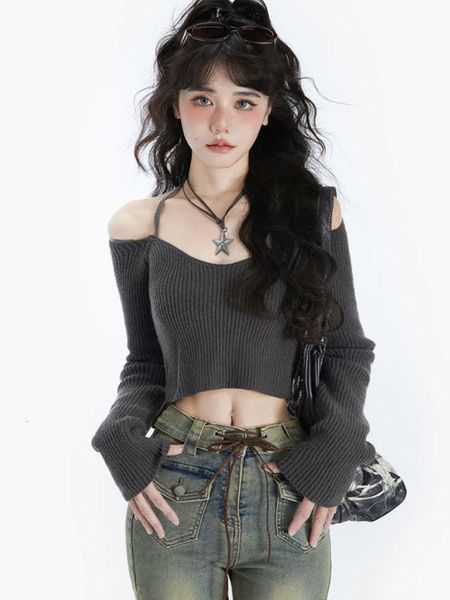 Pankys pour femmes y2k femmes coréen vintage Acubi Slim Sweater Cropped Aesthetics Bullers Long Manchers V Neck Gyaru GRUNGE TIRT TIRVELAVES CHARGES 230817
