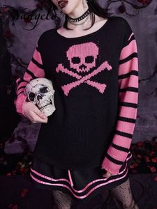 Pulls pour femmes Yangelo Halloween Rose Noir Fée Grunge Pull Tricoté Femmes Gothique Crâne Imprimé Pull Printemps Automne Punk Street Vêtements 230807