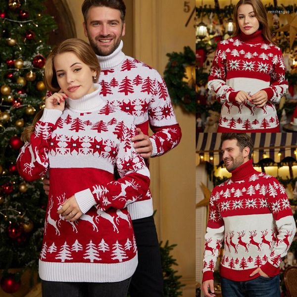 Pulls pour femmes vêtements de l'année femmes hommes correspondant noël famille Couples pulls chaud épais décontracté col roulé tricots Look de noël