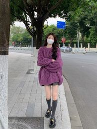 Damestruien Yuqi Japanse zoete vrouwen losse o-neck warme solide pullover gebreide kleding luie wind vrouwelijke tops herfst winter 2023