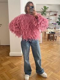 Damenpullover Zabrina Herbst-Strickpullover mit Quaste, langärmelig, lockerer Pullover, modisch, Rundhalsausschnitt, Strickwaren, Y2K-Kleidung