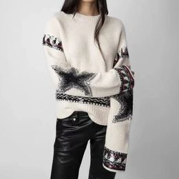 Suéteres de mujer ZESSAM letra Jacquard tejido mujer suéter manga larga suelta mujer pulóver clásico Retro señora Top 231120