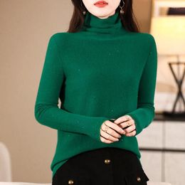 Pulls pour femmes Zocept Pull sans couture pour femmes Automne Hiver 2023 Pure Laine Mode Paillettes Modèle Coréen Pull à col roulé Tricots